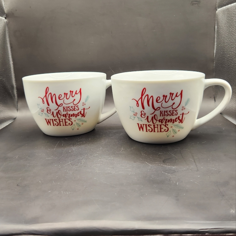 Festive Holiday Christmas White Mugs wi